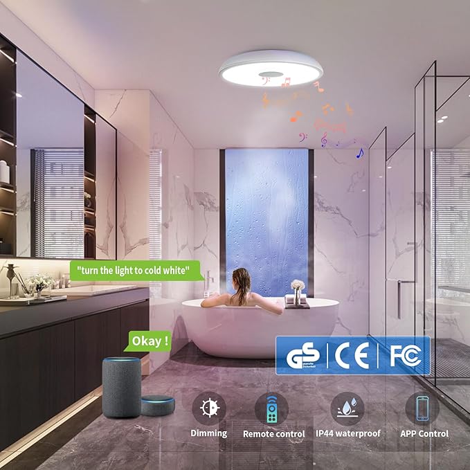 Smart Waterproof LED Flush Mount Ceiling Light Fixture, 11 inch 18W, - Image 2