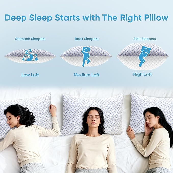 OAISZ Cooling Pillow Queen Size Set of 2, Shredded Memory Foam Bed Pillows - Image 5