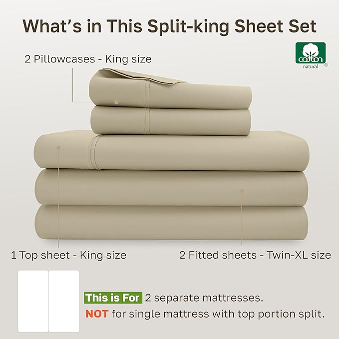 California Design Den Soft 100% Cotton Bed Sheets Split King Size Set, 400 TC - Image 4