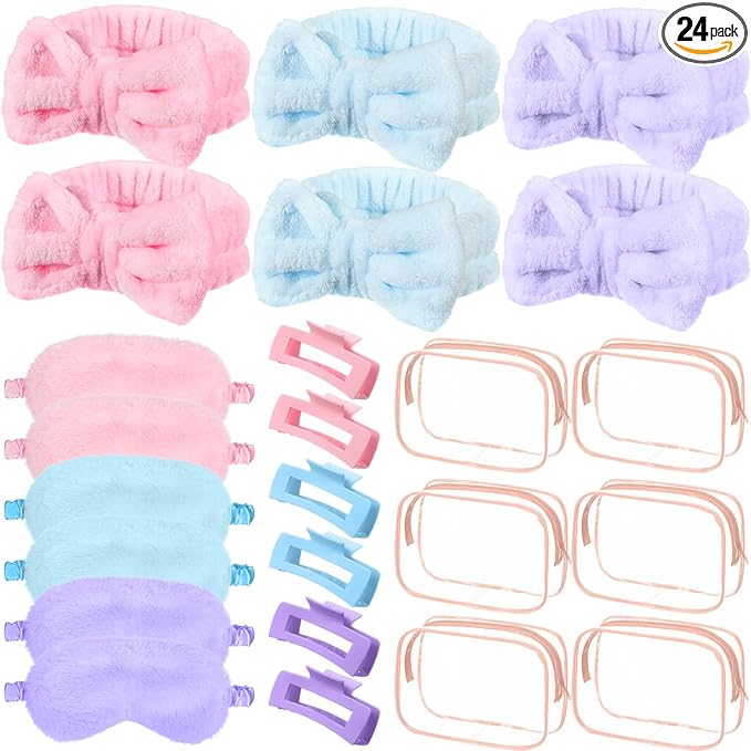 Hoteam 24 Pcs Spa Party Favors Supplies 6 Spa Headband 6 Plush Sleep Eye Mask 6 by Hoteam