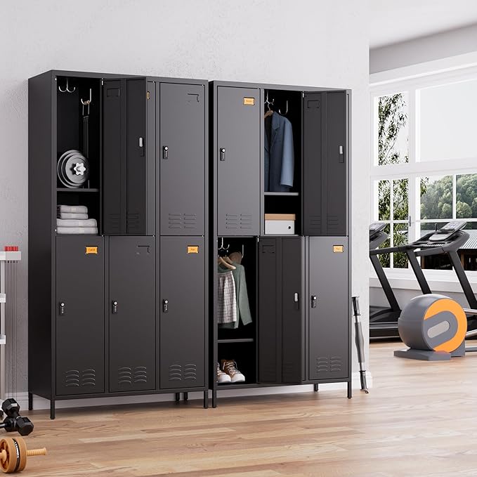 SUPEER 6 Doors Metal Locker for Employees with Combination Locks,Metal Lockers with Business Card Holder and 18 Hooks for Office Gym Home,Assembly Required,Black