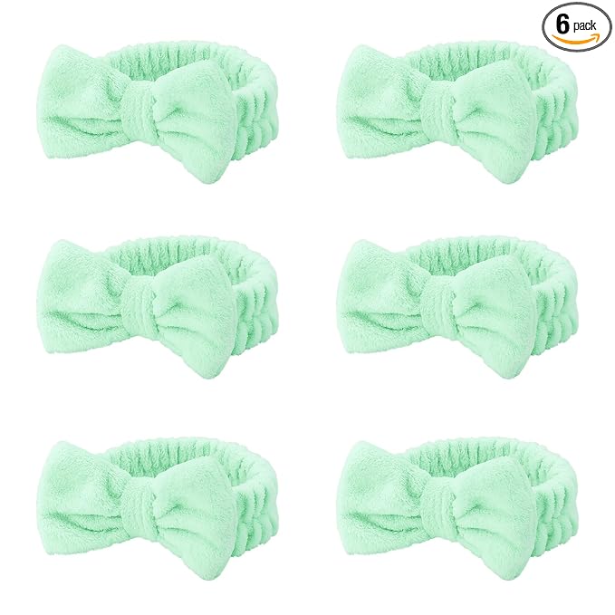 Casoty 6 Pcs Green Spa Headbands, Skin Care Headband, Soft Coral Fleece by Casoty