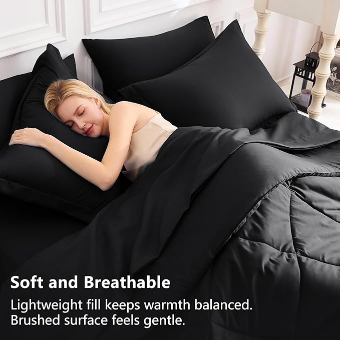 CozyLux Oversized Queen Comforter Set Black - Image 3