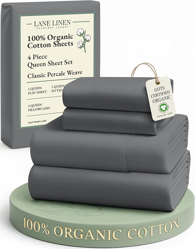 LANE LINEN Sustainably Produced 100% Organic Cotton Queen Size Bed Sheets by LaneLinen