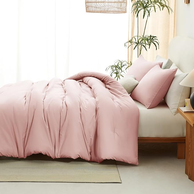 CozyLux Twin Comforter Set Blush Pink, 2 Pieces Twin Extra Long Solid - Image 6