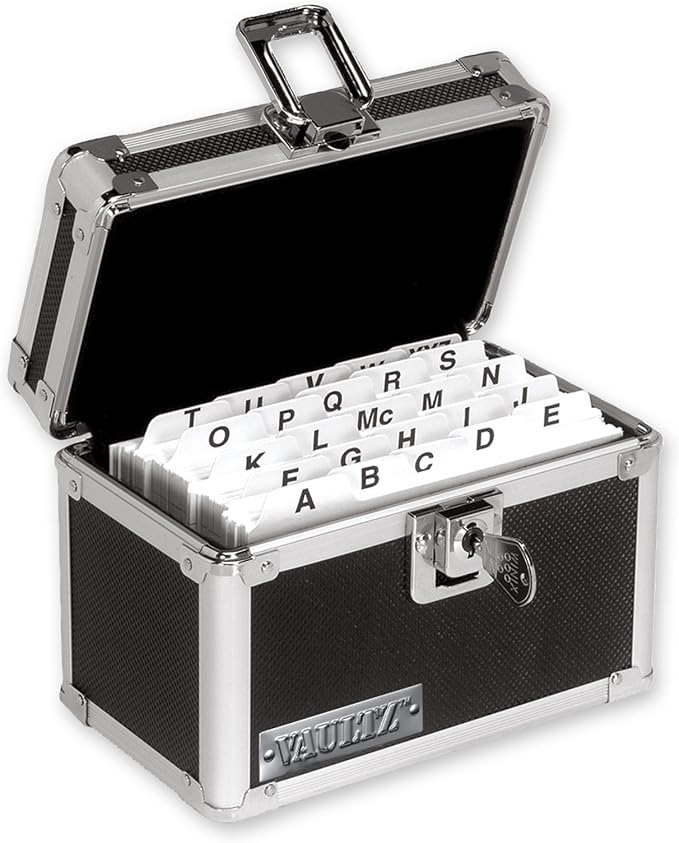Vaultz VZ01169 Locking Index Card File with Flip Top Holds 350 3 x 5 Cards, Black