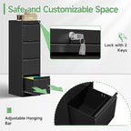 4-Drawer File Cabinet with Lock,Metal Vertical Filing Cabinets for Home Office,Under Desk File Cabinets for Letter/Legal/A4 Size Files,Easy Assemble,Black