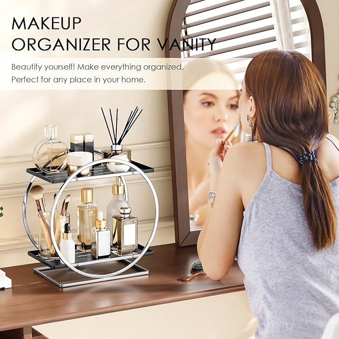 2-Tier Bathroom Organizer Countertop, Large Cosmetic Skincare Organizers - Image 2