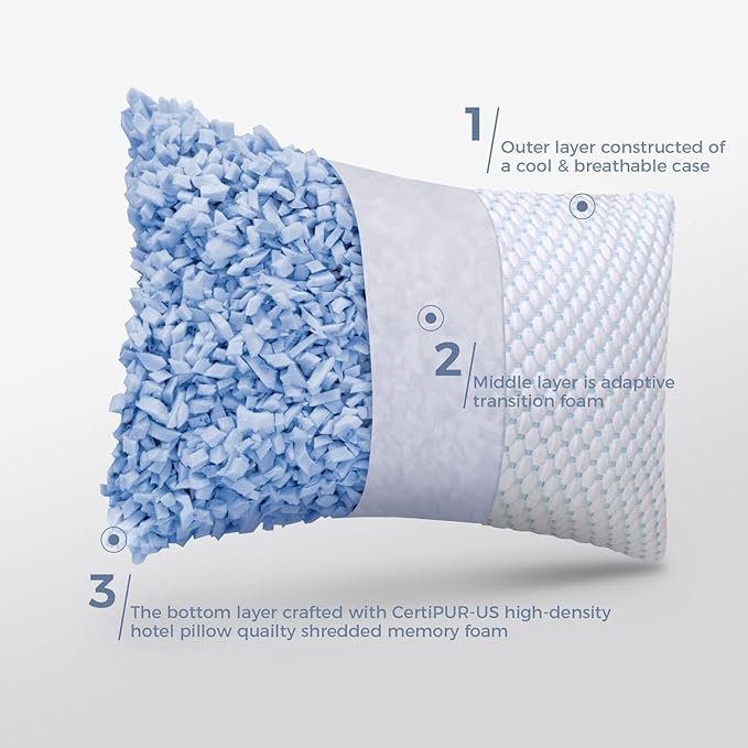 OSBED Cooling Adjustable Shredded Memory Foam Pillows Queen Size Set of 2 - Image 4
