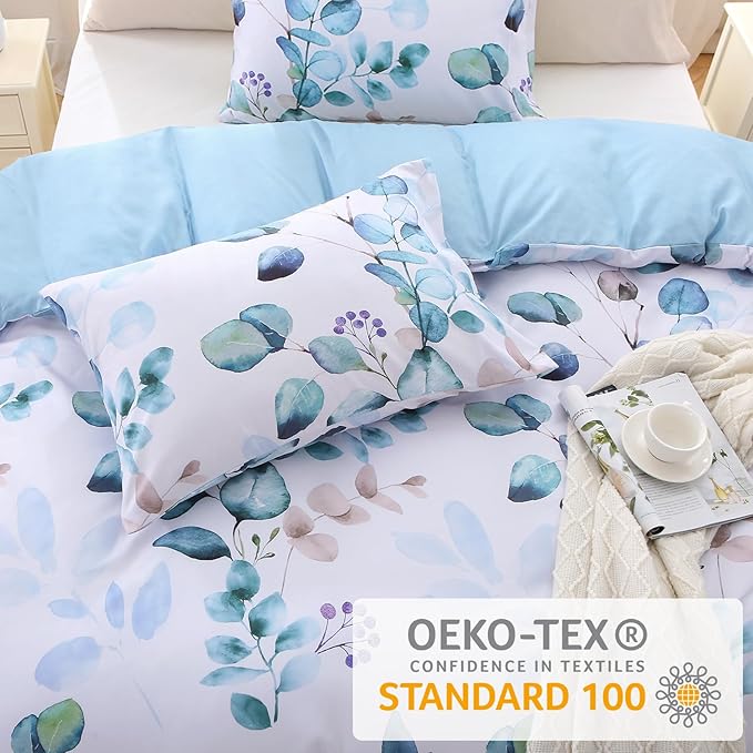 MUXHOMO Duvet Cover King Size, Reversible Floral Blue Duvet Cover Set - Image 2