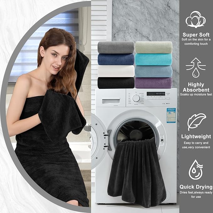 4 Piece Extra Large Bath Towel 35"x70" Oversized Bath Sheet Black Bath Towel Set - Image 6