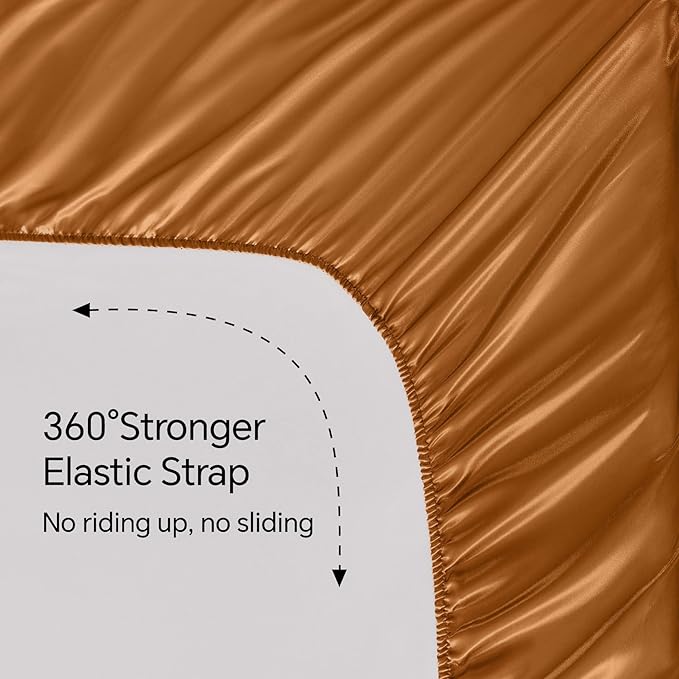 BEDELITE Satin Sheets Twin XL Size Bed Set, Luxury Soft Burnt Orange Silky - Image 5