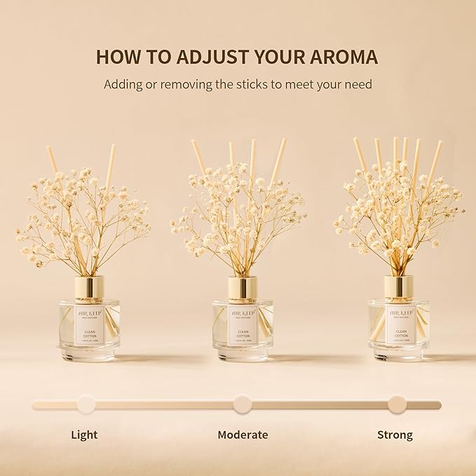 Airkeep Reed Diffuser Set of 3, Clean Cotton White Jasmine White Tea Oil Reed - Image 7