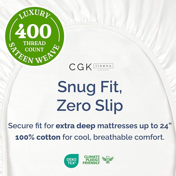 Extra Deep King 400 Thread Count Cotton Fitted Sheet - Image 2