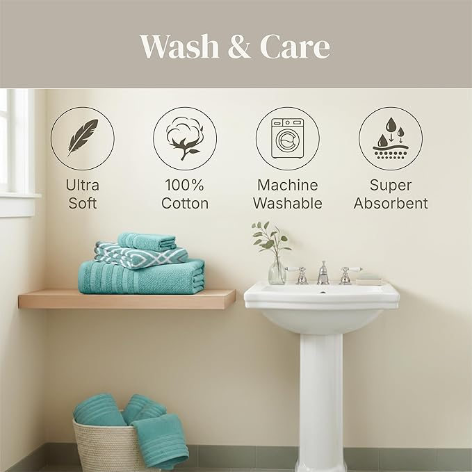 Modern Threads Classic Diamond 6-Piece 100% Cotton Towel Set – Yarn Dyed - Image 7
