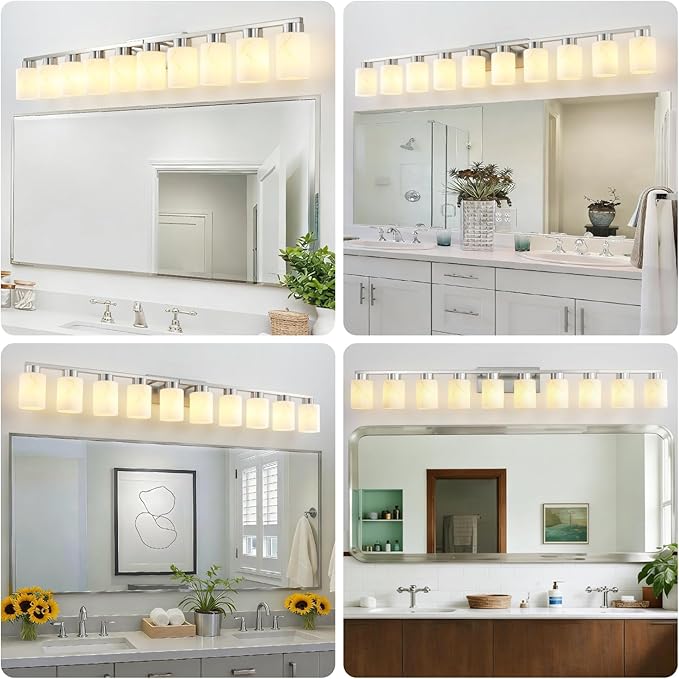 10-Light Bathroom Light Fixtures, Modern Vanity Lights, Brushed Nickel Metal - Image 7