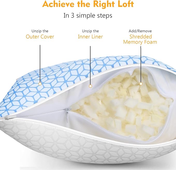 Love Attitude Bed Pillow King Size 1 Pack, Shredded Memory Foam Pillow - Image 4