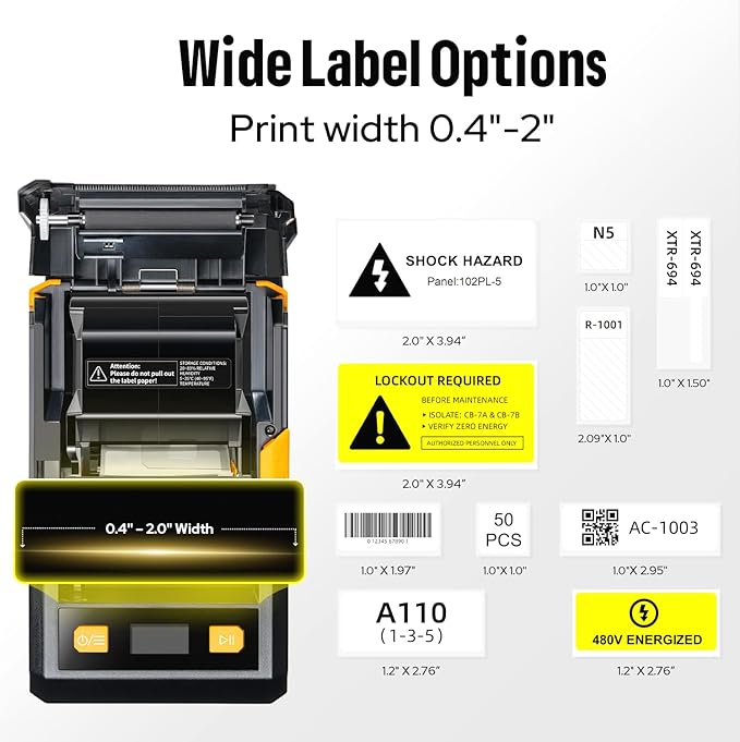 MakeID EP53 Label Maker with Hard Case, Portable Industrial 2" Print Head Bluetooth Label Printer, Mobile APP & PC Editor Compatible, 2000mAh Li-ion Battery, Come with 3 Label Cartridges for Job Sites