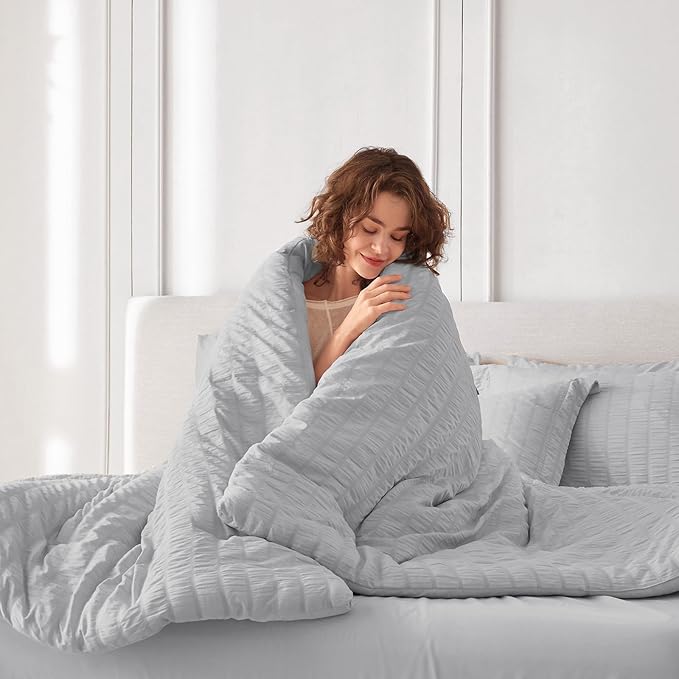 MUXHOMO 5 Pieces Twin Comforter Set, Seersucker Bed in a Bag Twin Size - Image 8