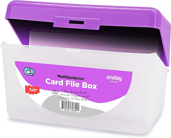 Enday Index Card Holder Purple, 3x5 Note Flash Card Organizer Case, Index Card File w/flip top, Notecard Recipe, Holder, Holds 250 Cards, Also Available in Red, Green, Blue, Grey, Pink (1 PC)
