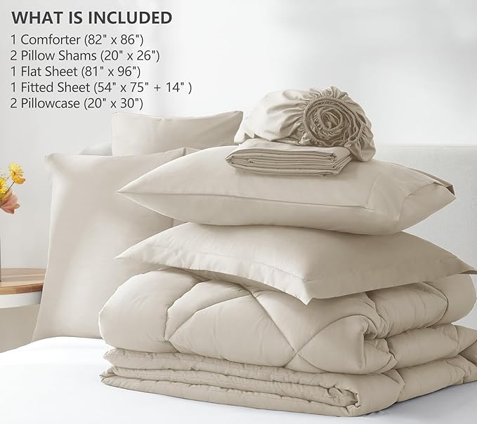 CozyLux Full Size Comforter Sets Oatmeal - Image 6