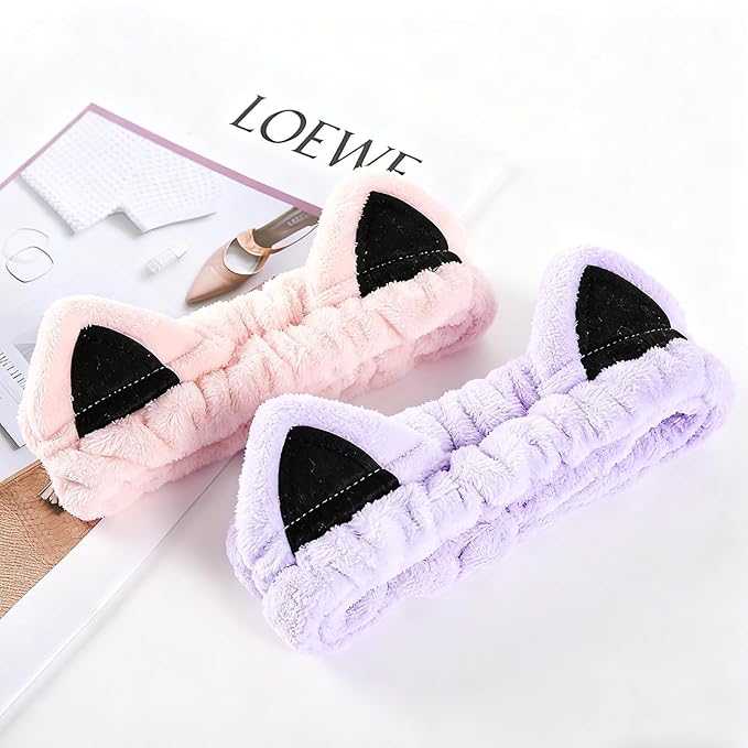 Cat Ears Headband, Cute Spa Headband and Wristband Set Washing Face Skincare - Image 8