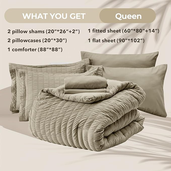 HYMOKEGE Linen Queen Comforter Set Seersucker 7 Pieces, All Season Luxury Bed - Image 6