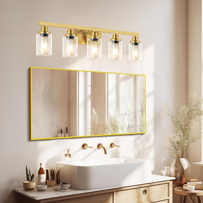 5 Light Gold Bathroom Vanity Light, Bathroom Light Fixtures - Image 6
