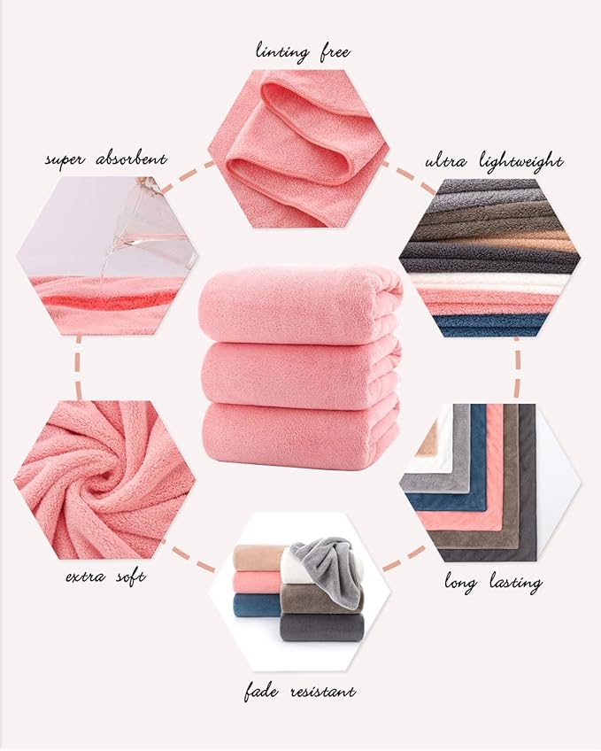 Lumimi Towels 3 Piece Very Soft Microfiber Bath Towel Set Super Absorbent Light - Image 3