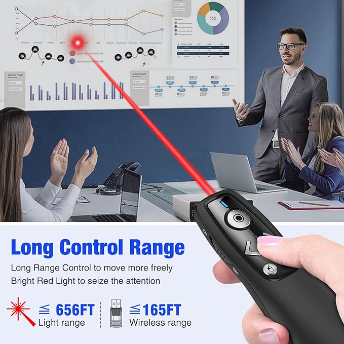 USB Type C Presentation Clicker with Red Light,Wireless Presenter Remote 2.4GHz Pointer for Powerpoint Presentations -Air Mouse Volume Control,Classroom Slide Clicker for MAC Computer Laptop PC