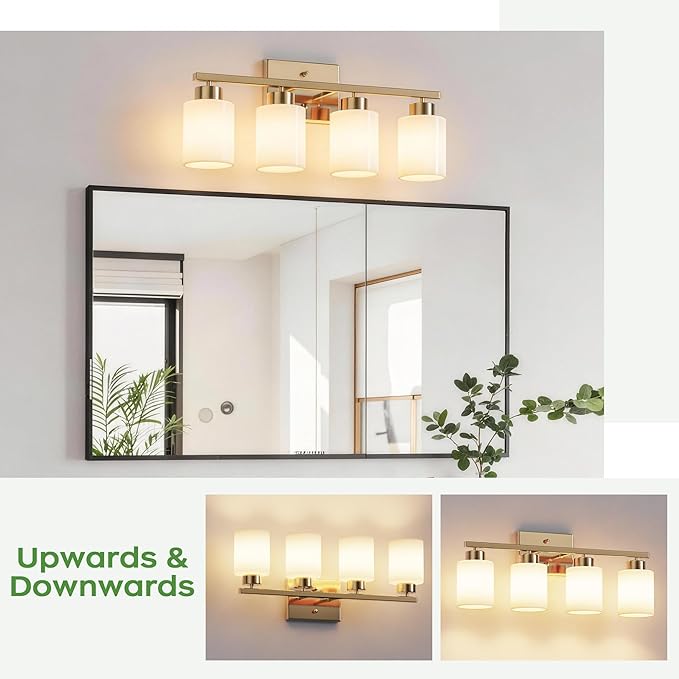 PARTPHONER 4-Light Brushed Gold Bathroom Light Fixtures, Modern Vanity Light - Image 4