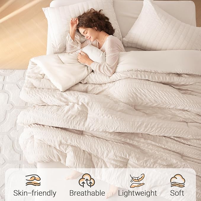 MUXHOMO 7 Pieces King Comforter Set, Seersucker Bed in a Bag King Size - Image 2