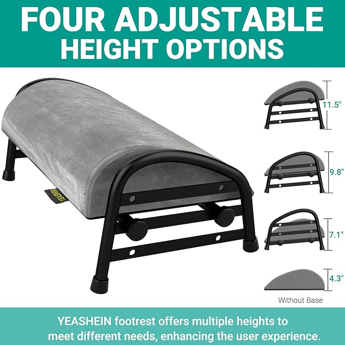 YEASHEIN Adjustable Foot Rest for Under Desk at Work, Velvet Under Desk Footrest with Metal Frame, Padded Foot Stools for Under Office Desk, Ergonomic Leg Rest for Desk Chair, Car, Computer - Gray