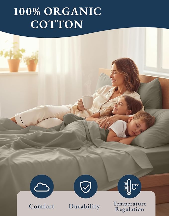 LANE LINEN 100% Organic Cotton Mercerized Queen Sheets, Soft & Comfy Naturally - Image 6