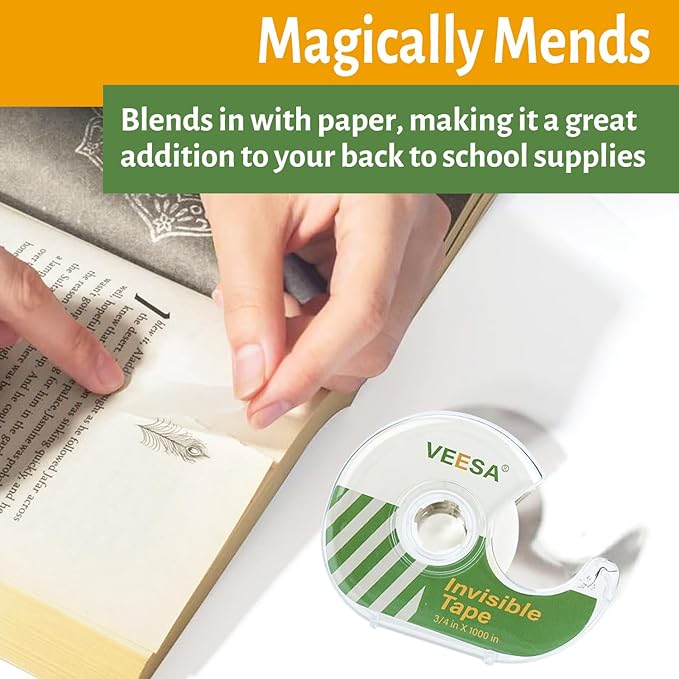 Invisible Tape, 12 Dispensered Rolls, 3/4 x1000 Inches, Matte Finish, Gift Wrapping Tape for Label & Mend, Classroom, Office, Back to School Supplies