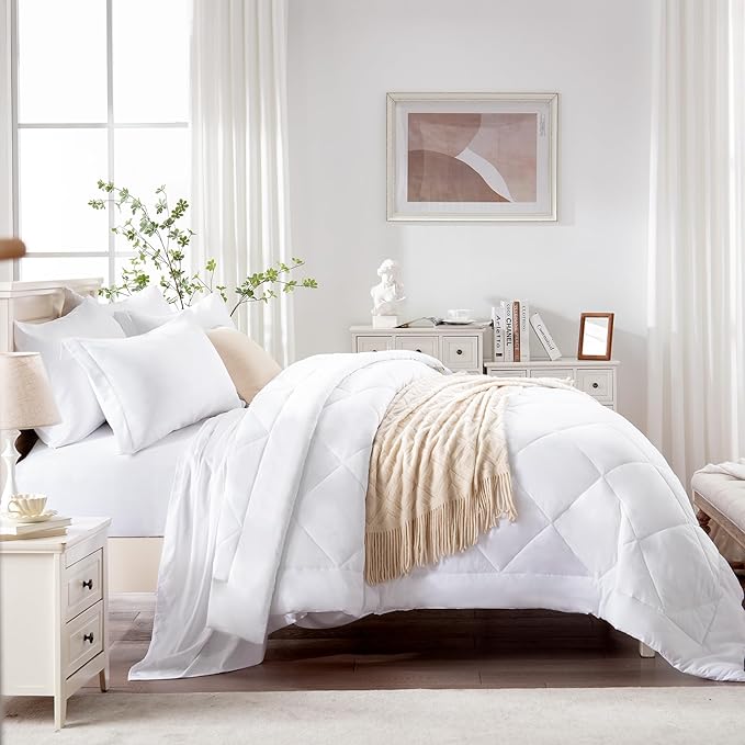 Love's cabin California King Comforter Set White, 7 Pieces California King Bed - Image 3