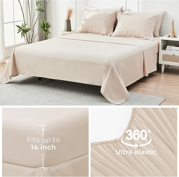 HYMOKEGE Beige Twin XL Comforter Set Seersucker 5 Pieces, All Season Luxury Bed - Image 7