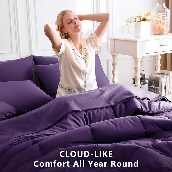 CozyLux Full Size Comforter Sets Purple, 7 Pieces Bed in a Bag, All Season - Image 4