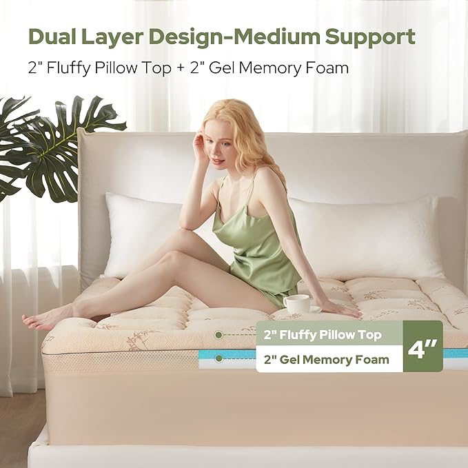 BEDLORE 4 Inch Memory Foam Mattress Topper Twin, 2-in-1 Dual Layer Design - Image 2