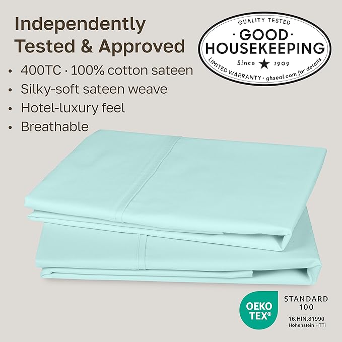 California Design Den 400 Thread Count 100% Cotton Pillowcases, Seafoam King - Image 2