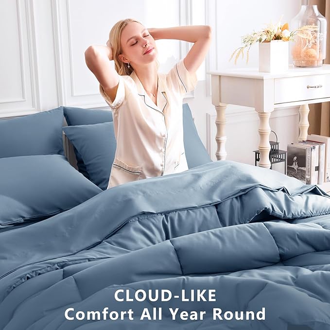 CozyLux Oversized King Comforter Sets Dusty Blue, 7 Pieces Bed in a Bag - Image 4
