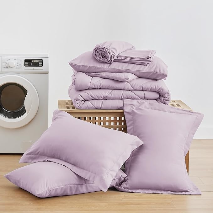 Love's cabin King Size Comforter Set Light Purple, 7 Pieces King Bed in a Bag - Image 6
