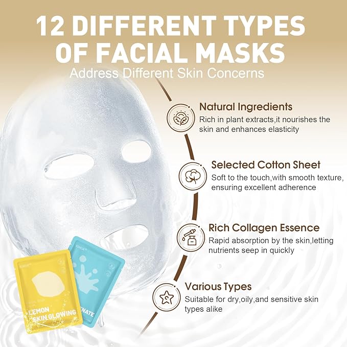 KONEUK 120 Pack Collagen Essence Sheet Face Masks Skincare, Moisturizing & - Image 2