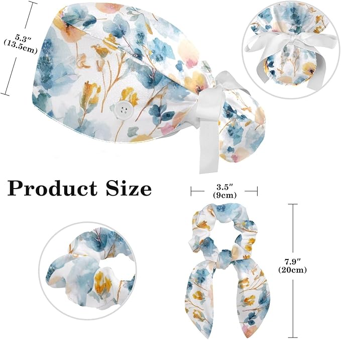 Scrub Cap with Hair Scrunchy, Ponytail Holder Surgical Cap - Image 2