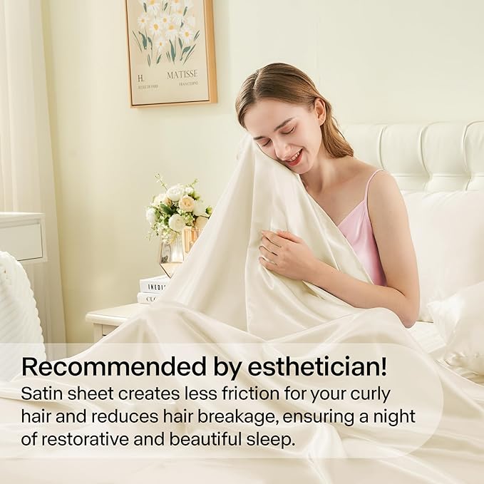 BEDELITE King Size Sheets Set, Luxury Soft Beige Satin Sheets - Image 4