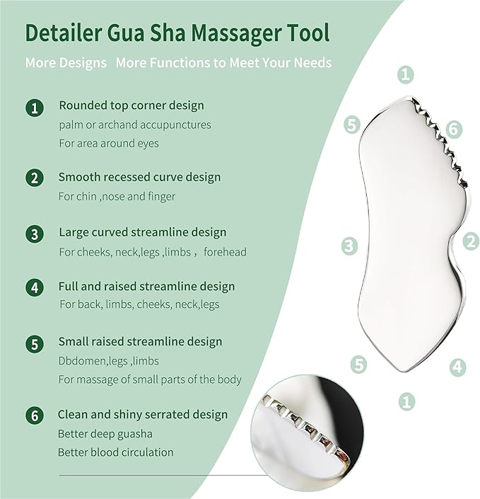 LeMeeOly 2Pcs Gua Sha Facial Tools Stainless Steel, Detailer GuaSha Set - Image 3