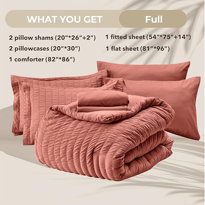 HYMOKEGE Coral Full Size Comforter Sets Seersucker 7 Pieces, All Season Luxury - Image 6