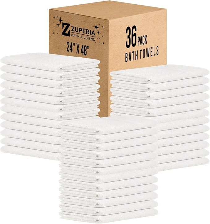 ZUPERIA White Bath Towels Bulk 36 Pack by Zuperia