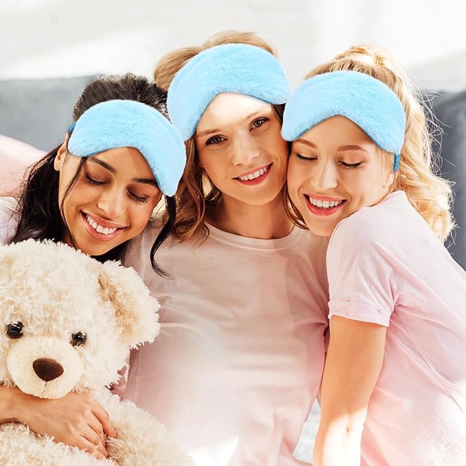 Jexine 24 Pcs Spa Slumber Party Headband Plush Sleep Eye Mask Bulk Bow Hair - Image 5