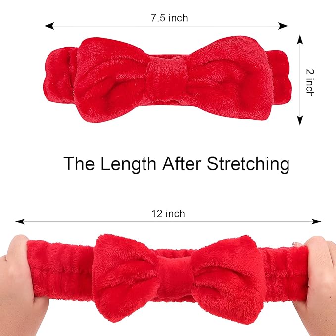 Casoty 12 Pcs Red Spa Headbands, Facewash Headbands, Soft Coral Fleece Makeup - Image 8